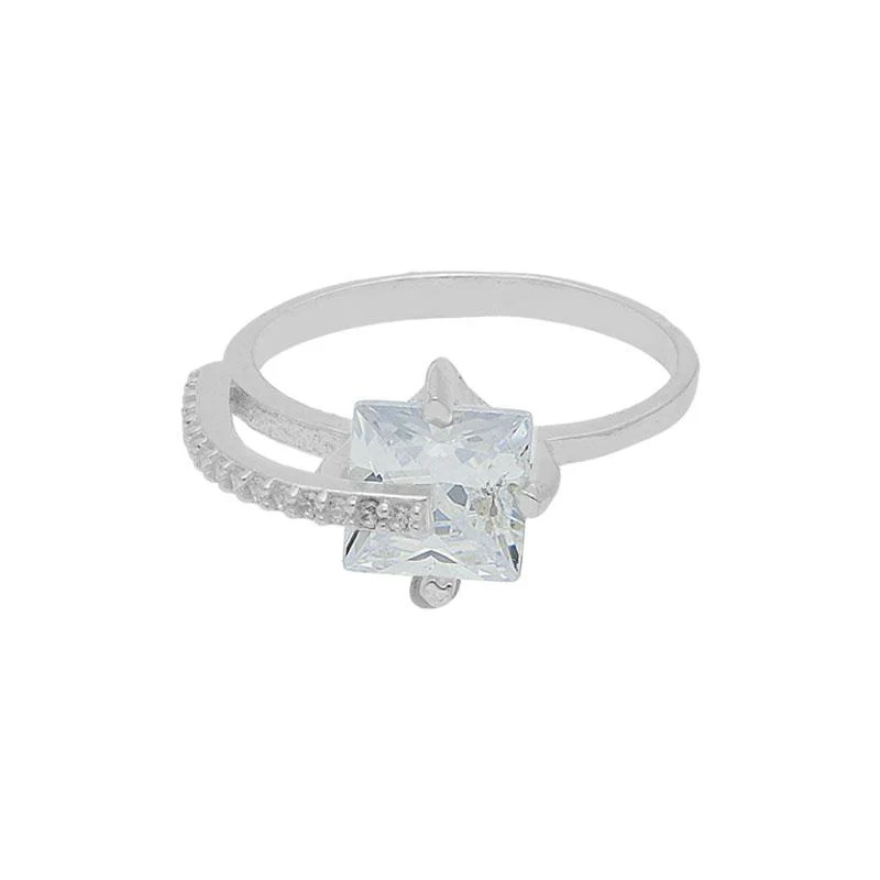 Sterling Silver 925 Princess Cut Solitaire Pendant Set (Necklace, Earrings and Ring) - FKJNKLST2020 - Image 5