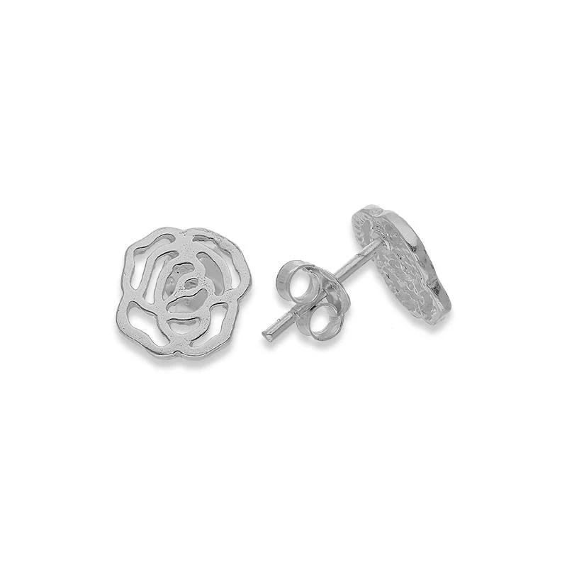 Sterling Silver 925 Rose Flower Shaped Earrings - FKJERNSL2259