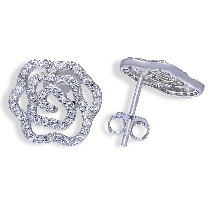 Sterling Silver 925 Rose Flower Shaped Stud Earrings - FKJERNSLU3135