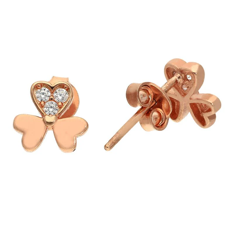 Sterling Silver 925 Rose Gold Plated Flower Stud Earrings - FKJERNSL2521