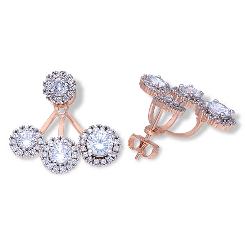 Sterling Silver 925 Rose Gold Plated Stud Earrings - FKJERNSLU3154