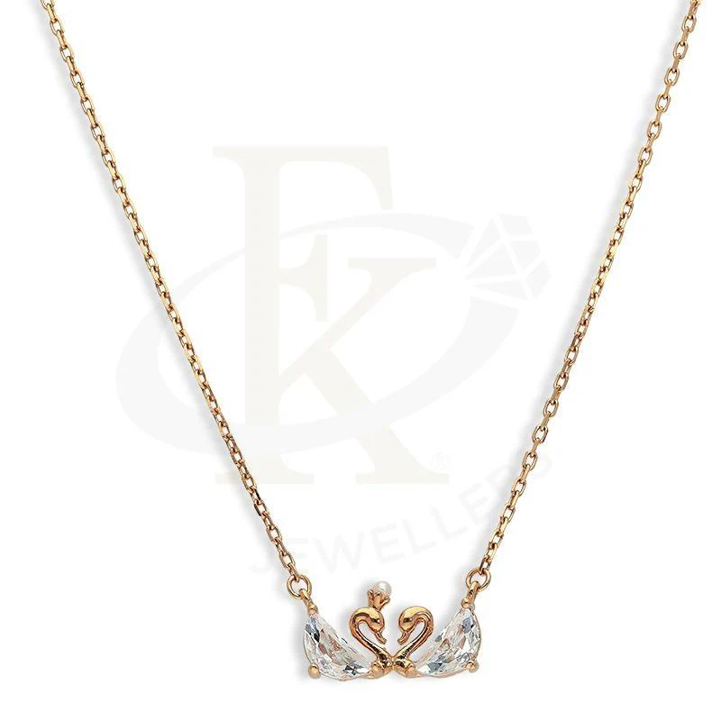Sterling Silver 925 Rose Gold Plated Twin Swan Necklace - FKJNKLSL2662
