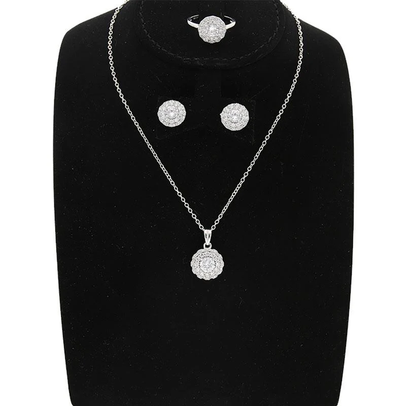 Sterling Silver 925 Round Pendant Set (Necklace, Earrings and Ring) - FKJNKLST2021 - Image 8