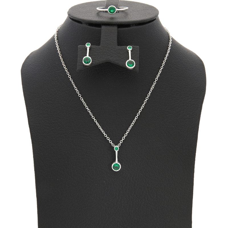 Sterling Silver 925 Solitaire Pendant Set (Necklace, Earrings and Ring) - FKJNKLST2067 - Image 7