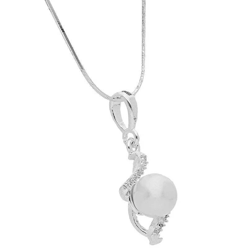 Sterling Silver 925 Spiral Shape Pearl Pendant Set (Necklace, Earrings and Ring) - FKJNKLST2018 - Image 2