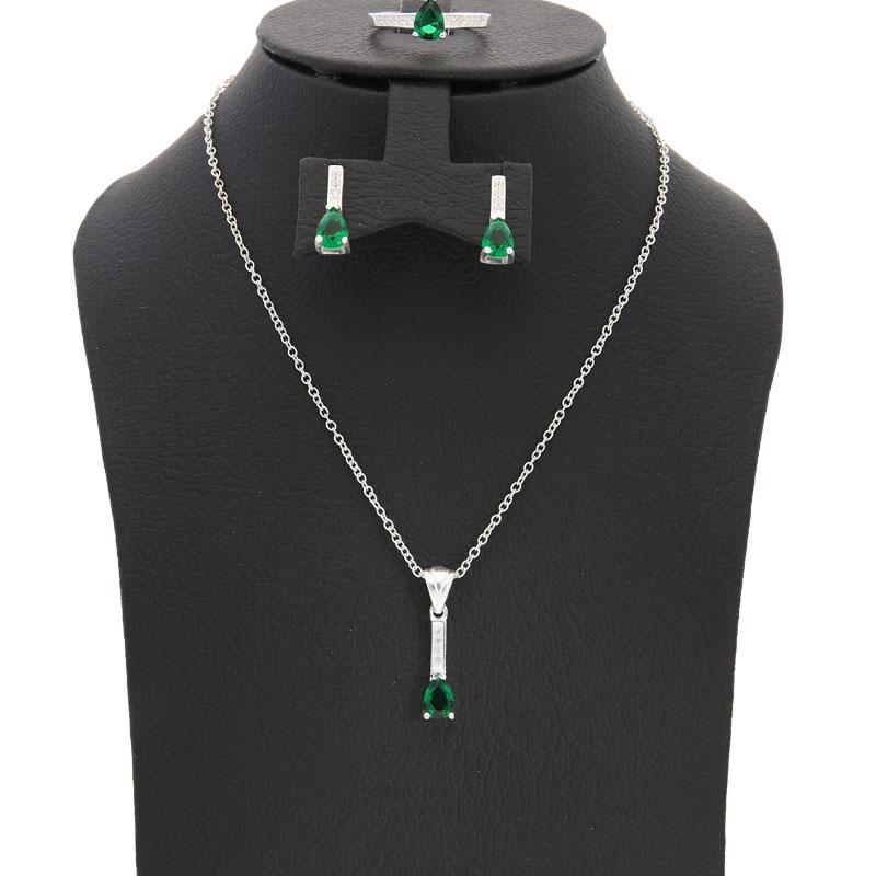 Sterling Silver 925 Teardrop Solitaire Pendant Set (Necklace, Earrings and Ring) - FKJNKLST2063 - Image 8