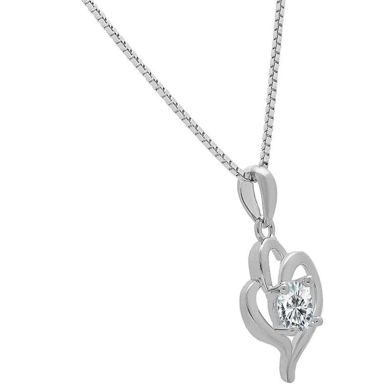 Sterling Silver 925 Twisted Heart with Solitaire Necklace - FKJNKL1979 - Image 2