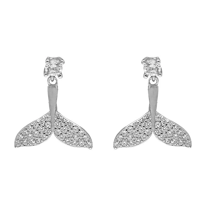 Sterling Silver 925 Whale Tail With Solitaire Drop Earrings - FKJERNSL2480
