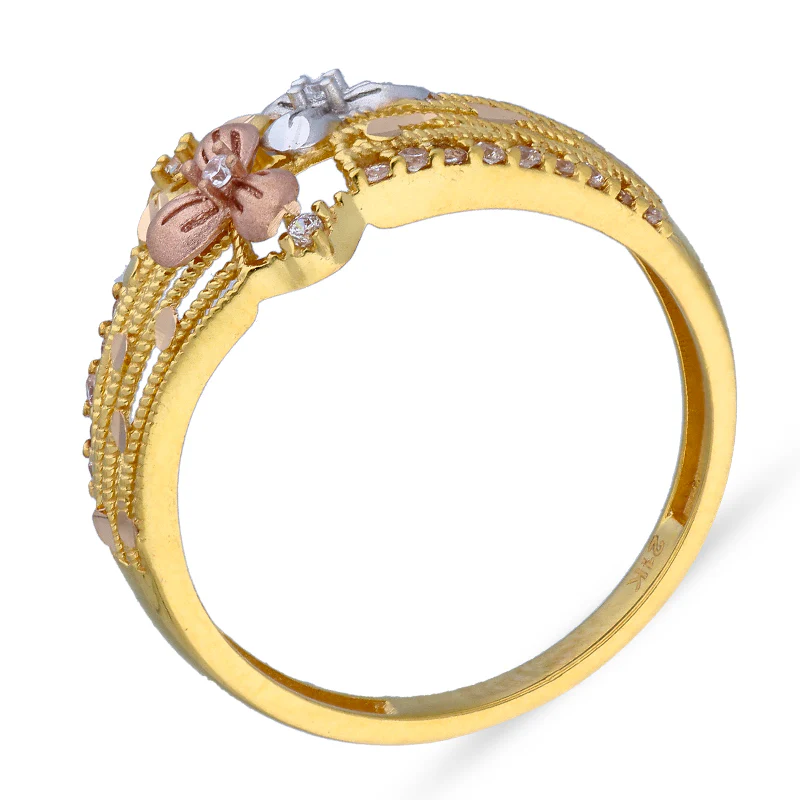 Tri Tone Gold Flower Ring 21KT - FKJRN21KU2110 - Image 3