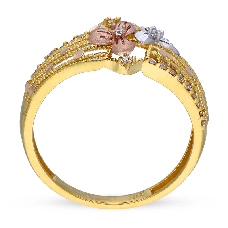 Tri Tone Gold Flower Ring 21KT - FKJRN21KU2110 - Image 4