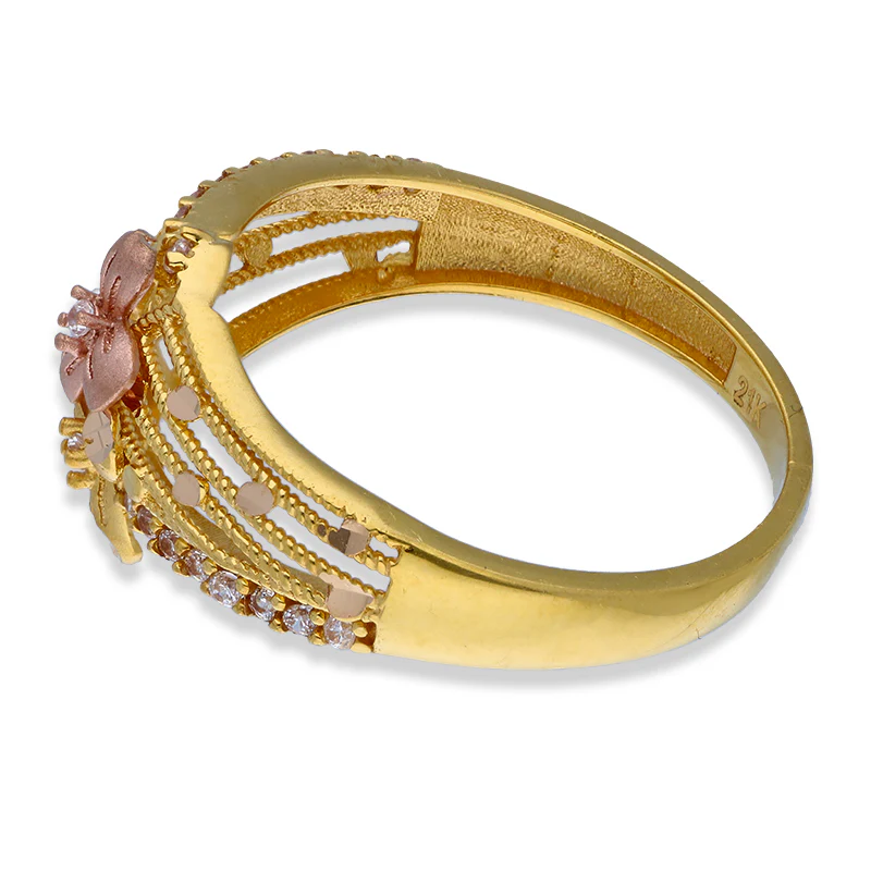 Tri Tone Gold Flower Ring 21KT - FKJRN21KU2110 - Image 6