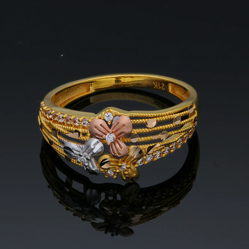 Tri Tone Gold Flower Ring 21KT - FKJRN21KU2110 - Image 7