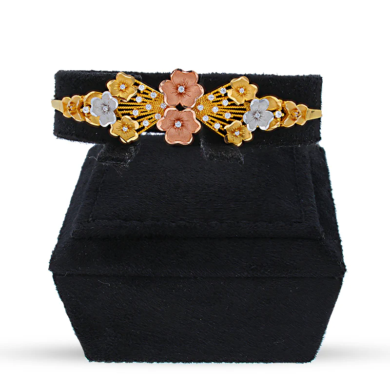 Tri Tone Gold Flowers Bracelet 21KT - FKJBRL21KU6050 - Image 3