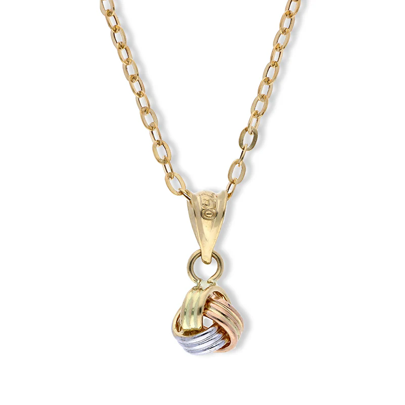 Tri Tone Gold Knot Pendant Set (Necklace and Earrings) 18KT - FKJNKLST18KU2034 - Image 2