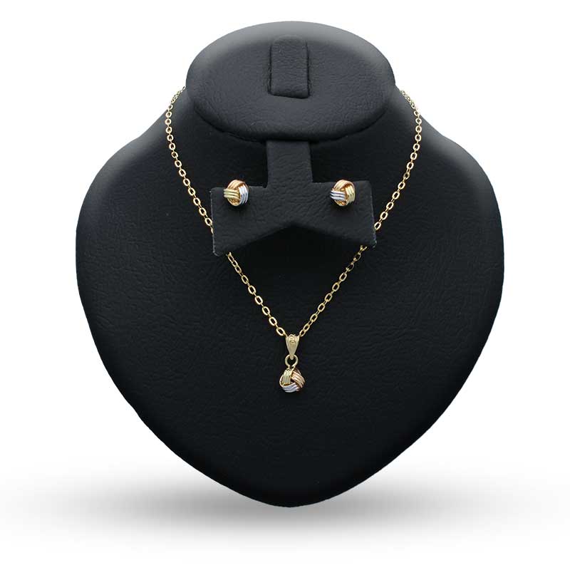 Tri Tone Gold Knot Pendant Set (Necklace and Earrings) 18KT - FKJNKLST18KU2034 - Image 5