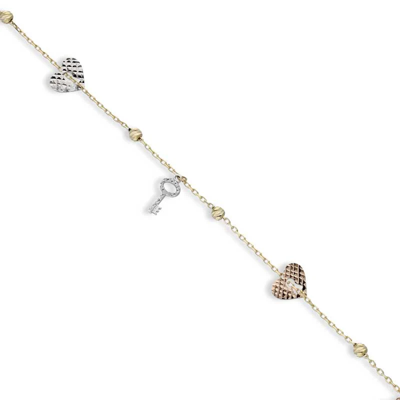 Trio Tone Gold Heart Lock and Key Bracelet 18KT - FKJBRL18KU1038 - Image 2