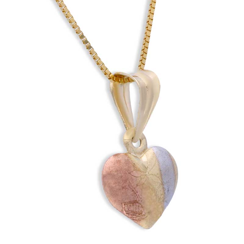 Trio Tone Gold Heart Shaped Pendant Set (Necklace and Earrings) 18KT - FKJNKLST18KU2004 - Image 3