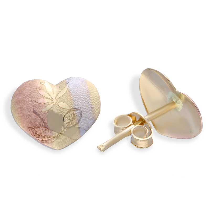 Trio Tone Gold Heart Shaped Pendant Set (Necklace and Earrings) 18KT - FKJNKLST18KU2004 - Image 4