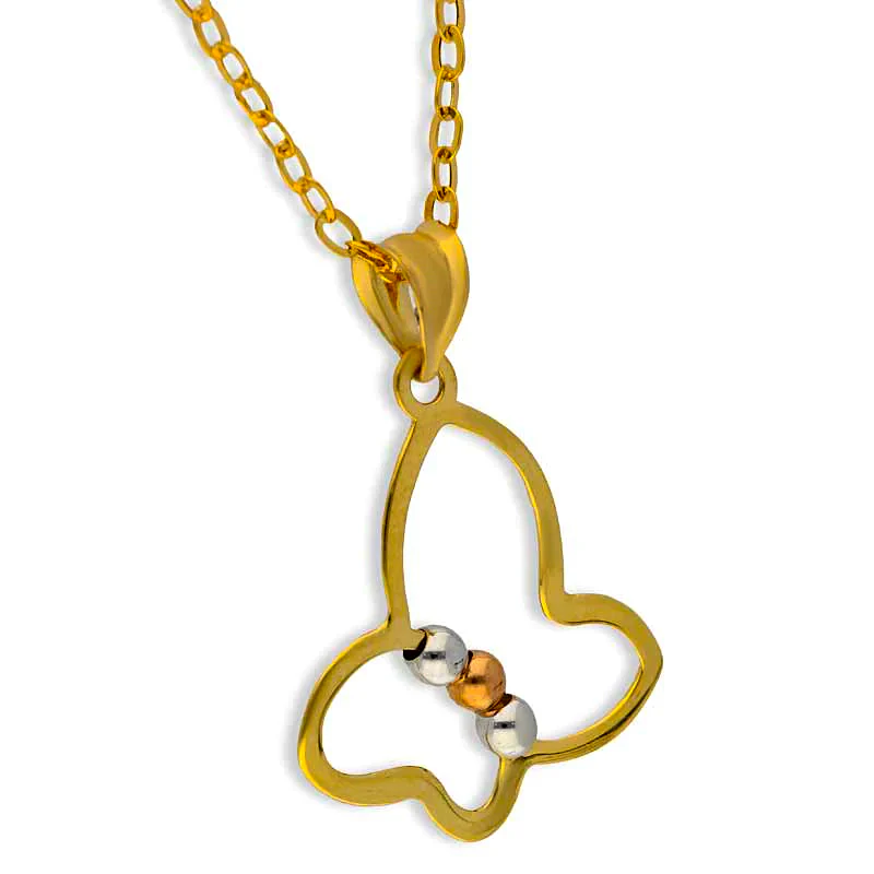 Trio Tone Gold Necklace (Chain with Butterfly Pendant) 18KT - FKJNKL18KU1095 - Image 2