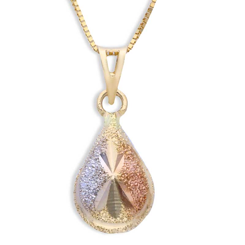 Trio Tone Gold Pear Shaped Pendant Set (Necklace and Earrings) 18KT - FKJNKLST18KU2015 - Image 2