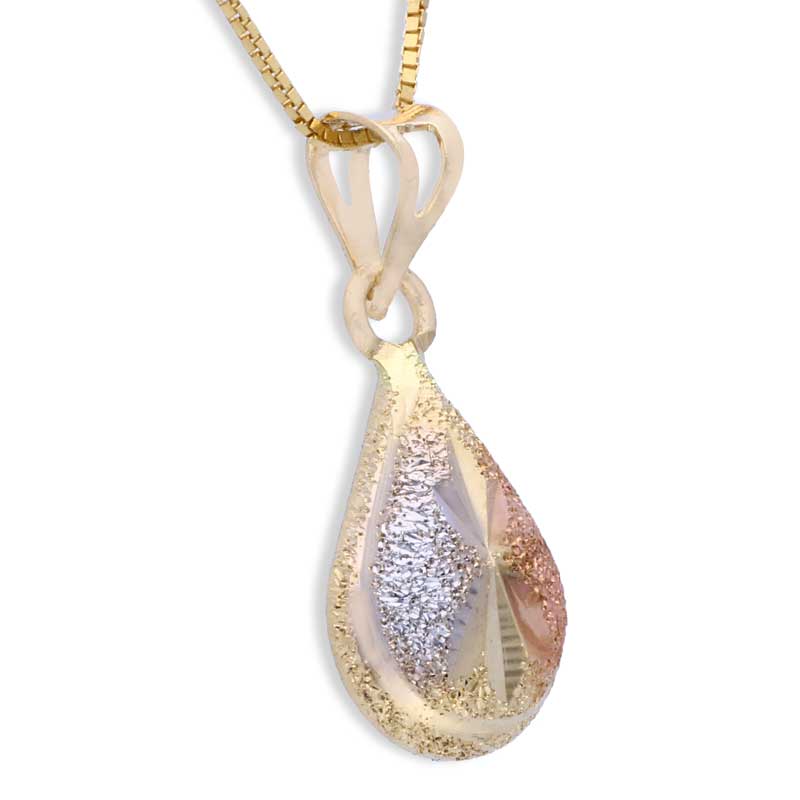 Trio Tone Gold Pear Shaped Pendant Set (Necklace and Earrings) 18KT - FKJNKLST18KU2015 - Image 3