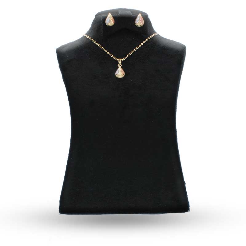 Trio Tone Gold Pear Shaped Pendant Set (Necklace and Earrings) 18KT - FKJNKLST18KU2015 - Image 6