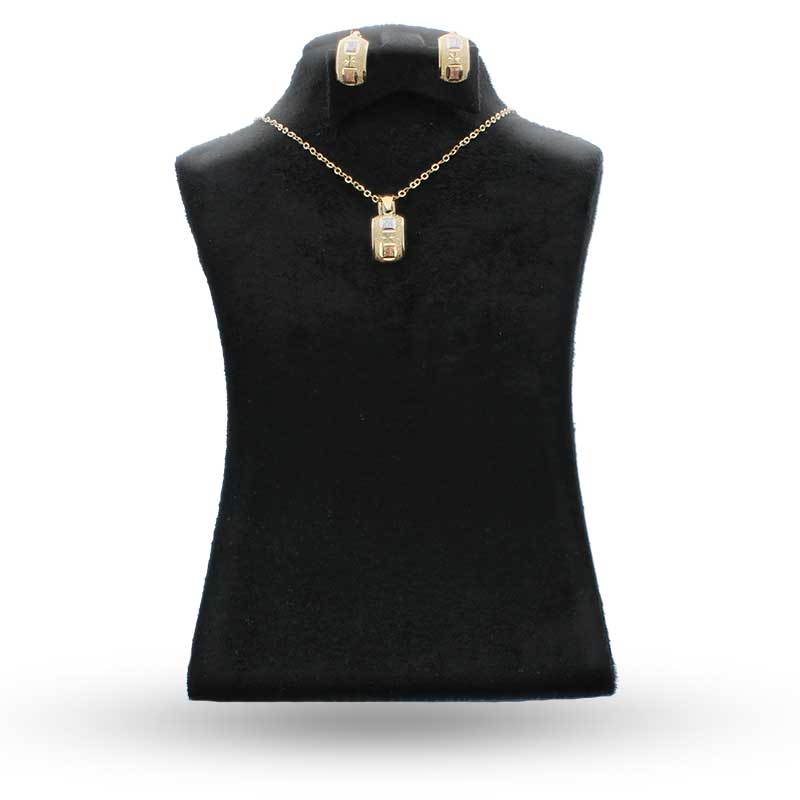 Trio Tone Gold Pendant Set (Necklace and Earrings) 18KT - FKJNKLST18KU2012 - Image 5